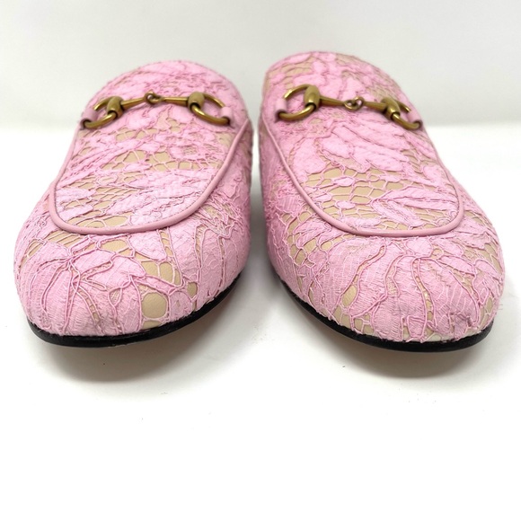 Gucci Princetown Lace Leather Horsebit Mules Size 37 Size 7 Sugar Pink - Picture 5 of 16